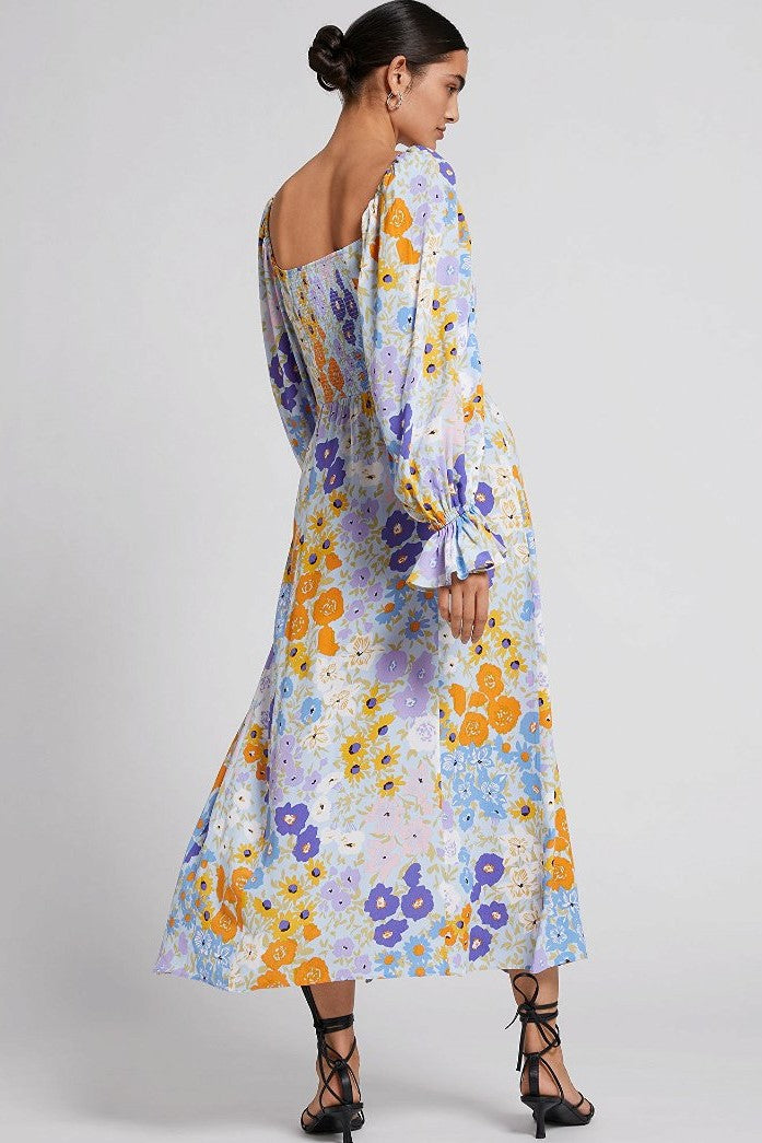 Puff Sleeve Split Midi Dress