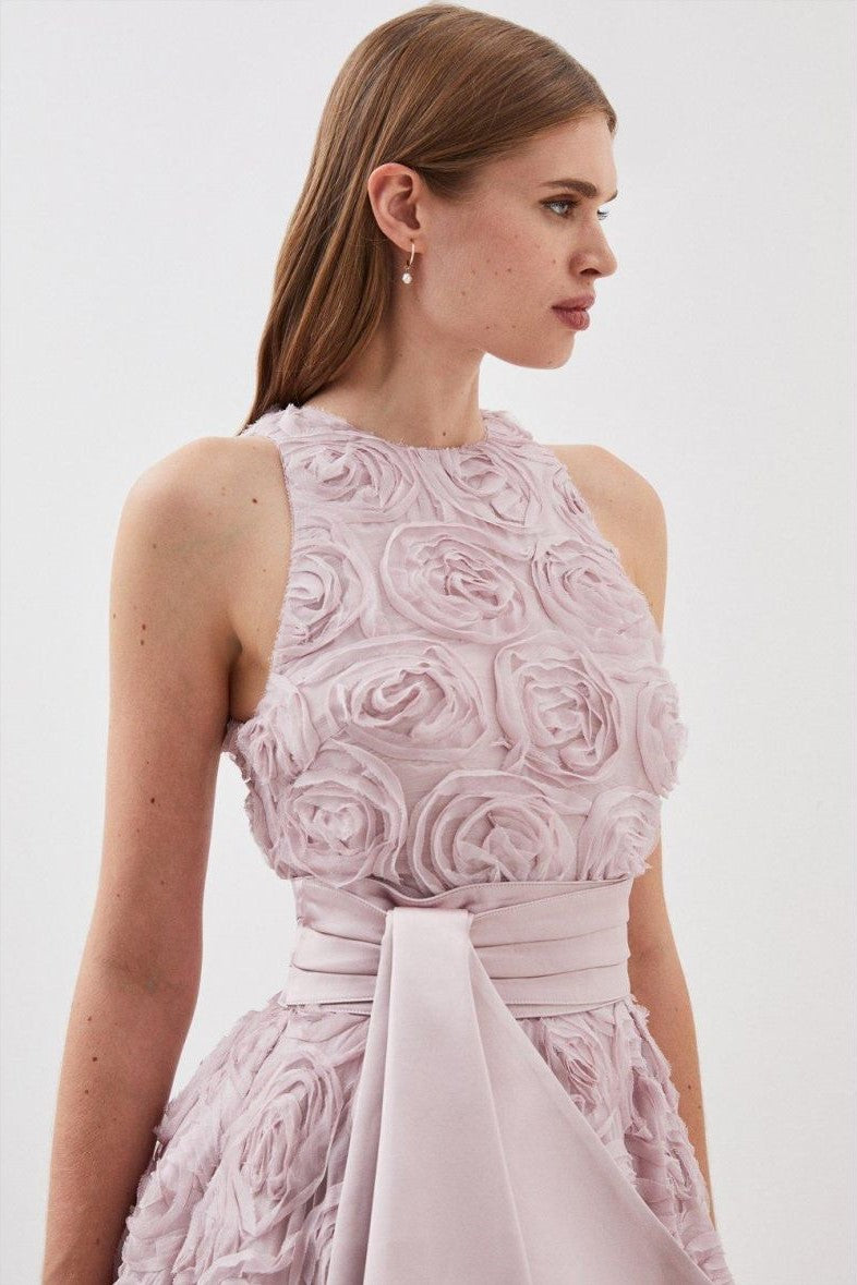3d Sleeveless Midi Dress With Belt
