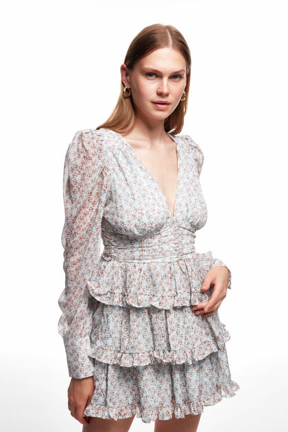Lantern Sleeve Backless Mini Dress