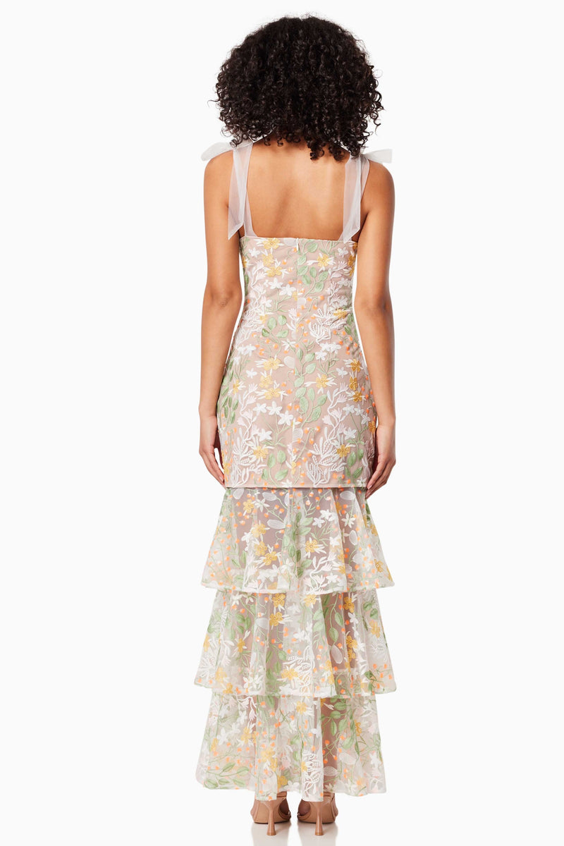 Embroidered Square Collar Sleeveless Top & Ruffle Skirt
