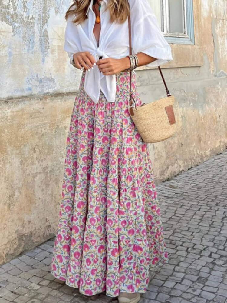 Rose Print Maxi Skirt