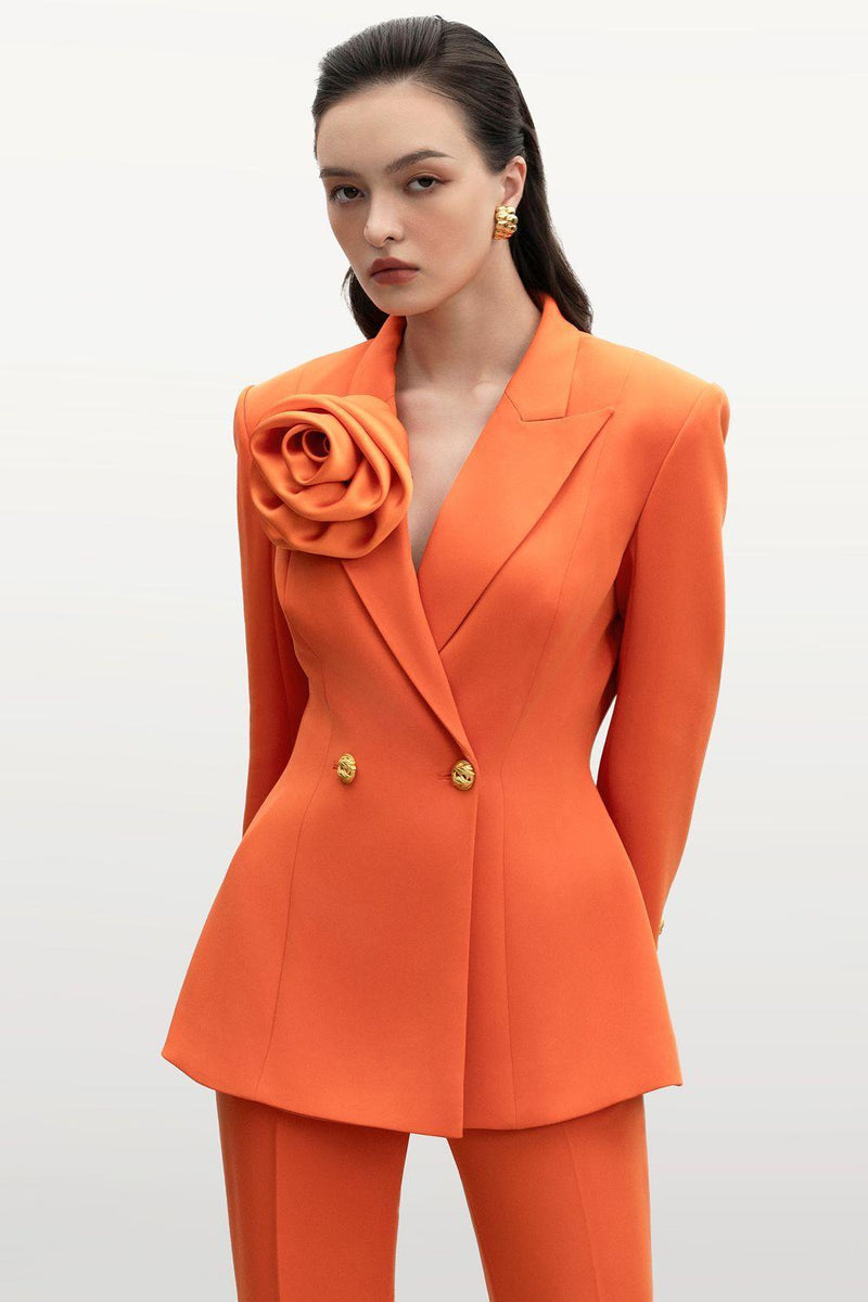 3d Blazer �?mid Waist Pants Set
