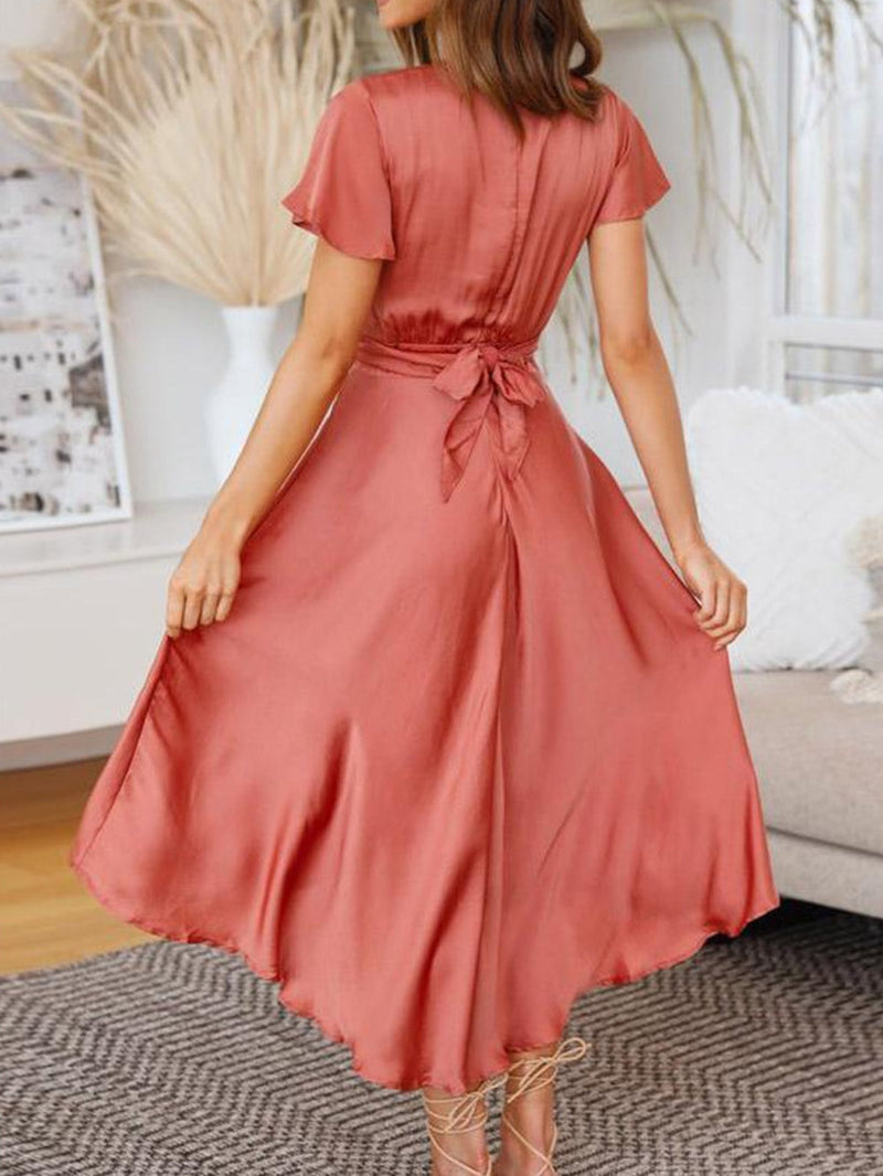 Sage Satin Maxi Wrap Dress: Twist-front Cutout