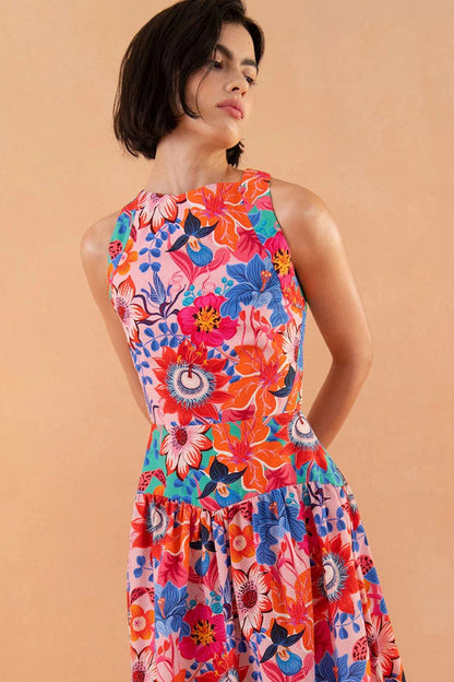 Lace Up Ruffle Hem Maxi Dress