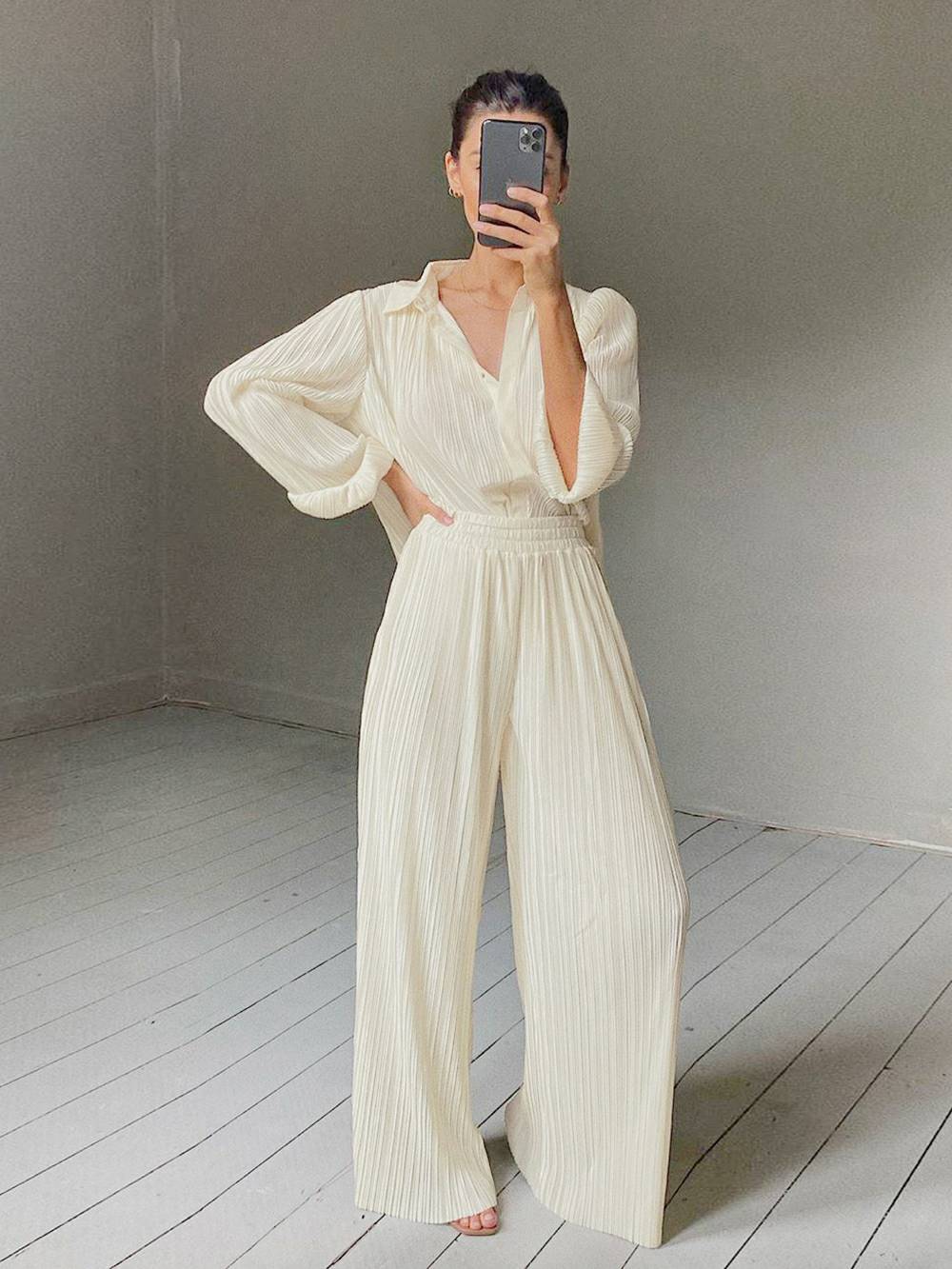 Loose Flared V-neck Pants Set
