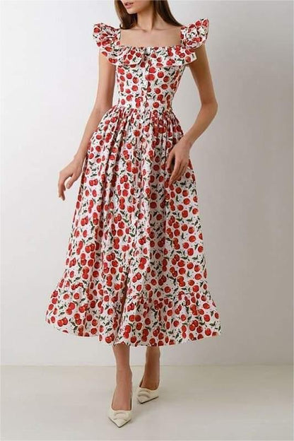 Frill Square Collar Midi Dress