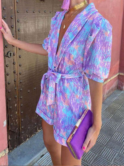 Candy Puff Sleeves Romper in Purple