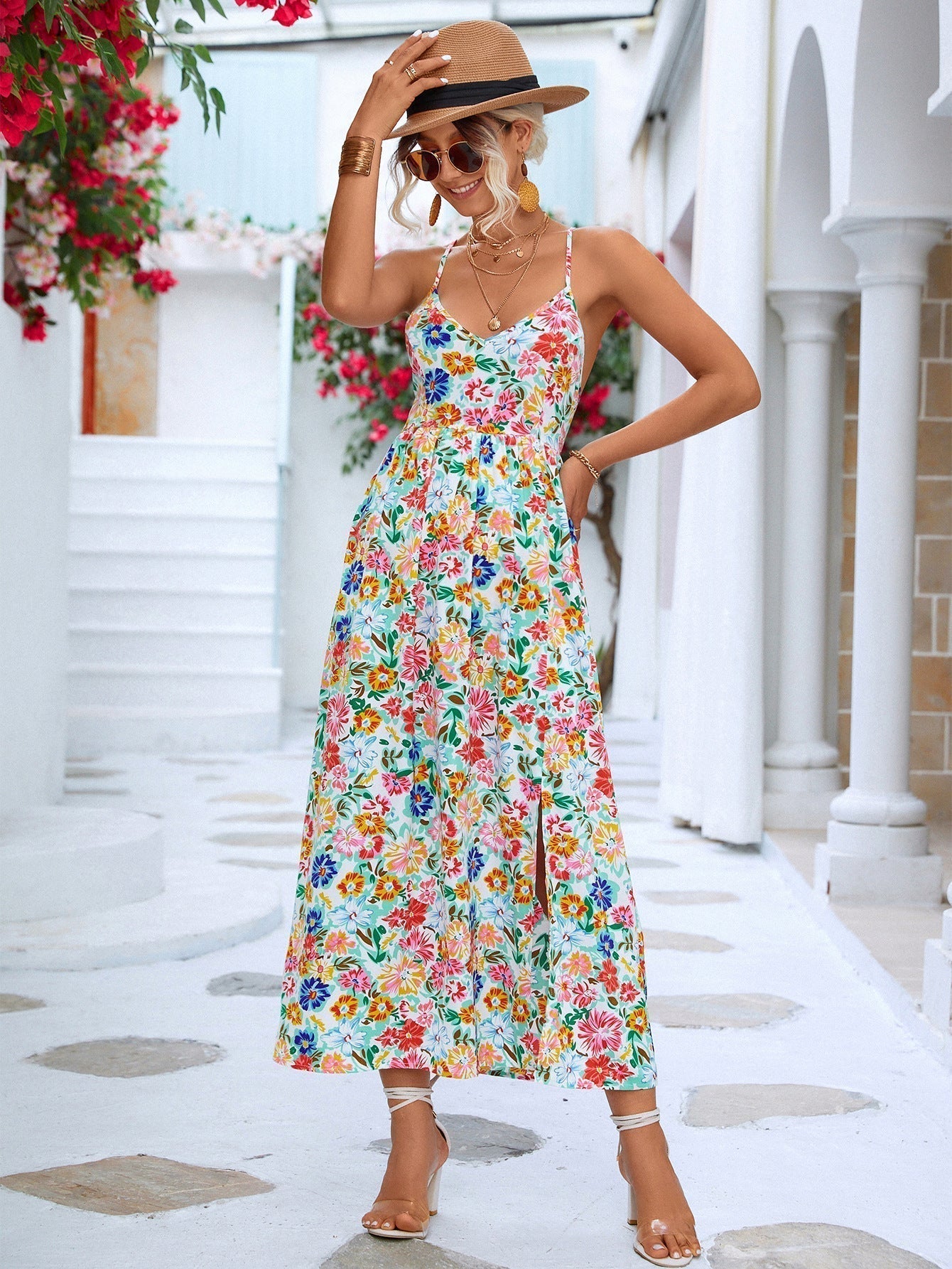 Summer Backless Split Halter Dress