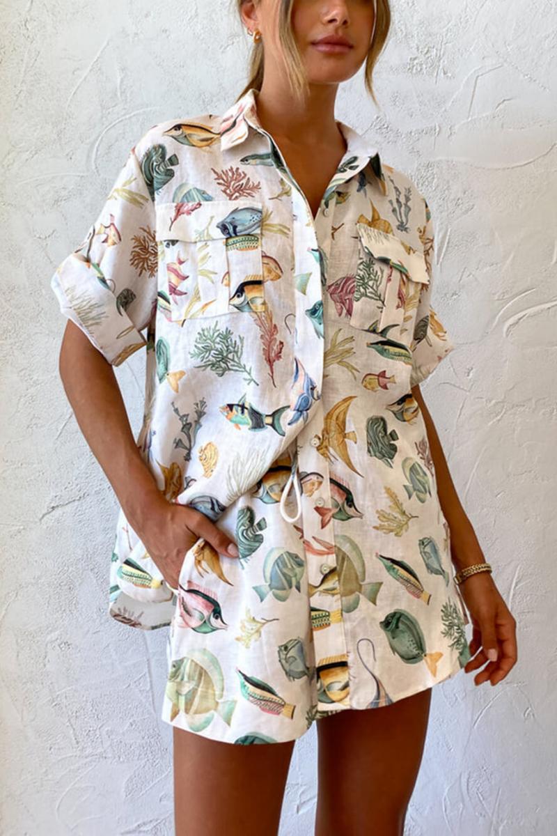 Personalized Fish Print Vacation Short Sleeve Shirt Tie-dye Shorts Set