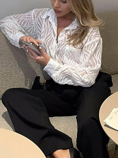 White Blouses Thin Lapel Long Sleeve Shirts
