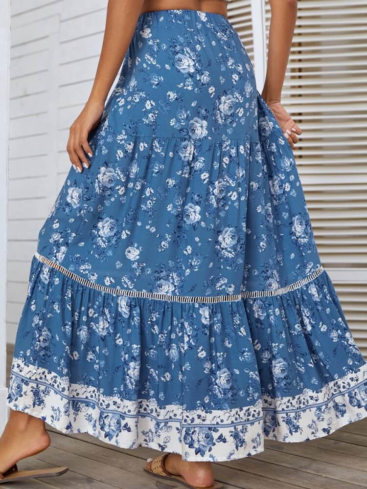 High Waist Eyelet Detail Skirt in Blue