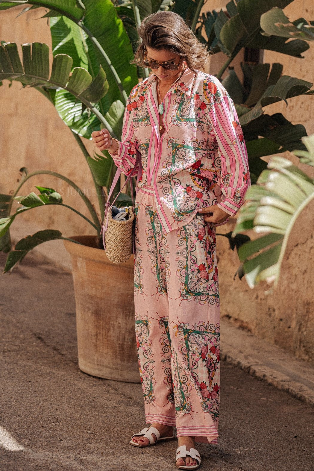 Bottom Long Sleeve Top ＆ Mid Waist Wide Leg Pants Set