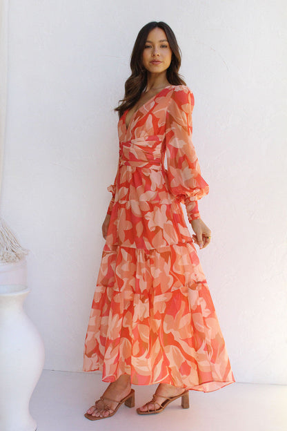 Painted Inspiration Balloon Sleeves Maxi Dress