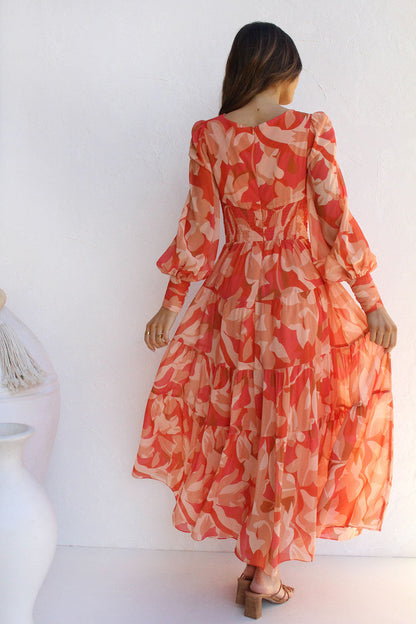 Painted Inspiration Balloon Sleeves Maxi Dress