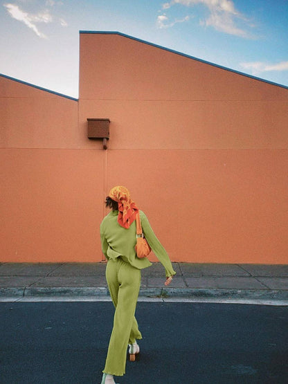 Loose Flared V-neck Pants Set