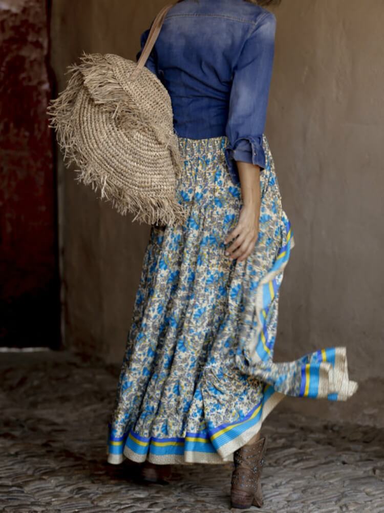 Hippie Gypsy High-low Maxi Skirt in Blue