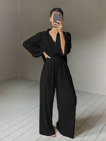 Loose Flared V-neck Pants Set