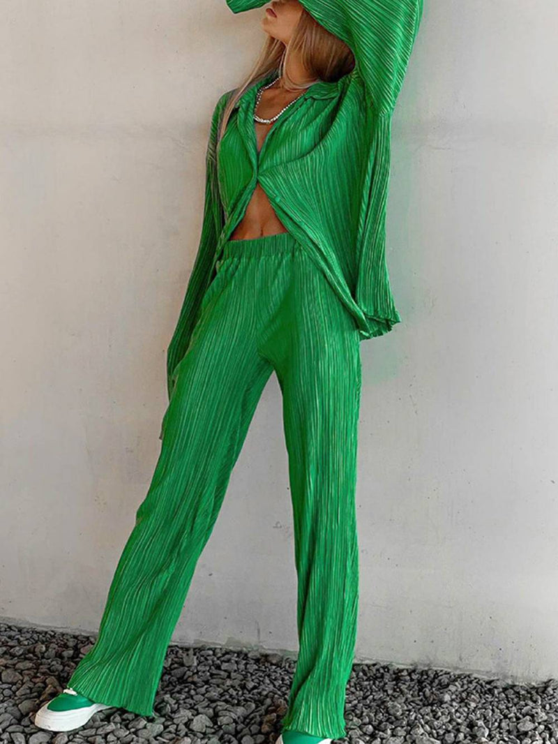 Loose Flared V-neck Pants Set