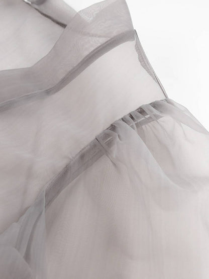 Sheer Top V Neck Long Puff Sleeves Bow Tie Blouse