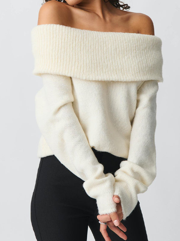 Color Y2k Off Shoulder Oversized Sweaters