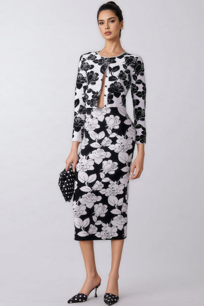 Elian Black and White Midi Dress Set