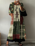 Women'S Christmas Vintage Floral Pattern Cotton Dress