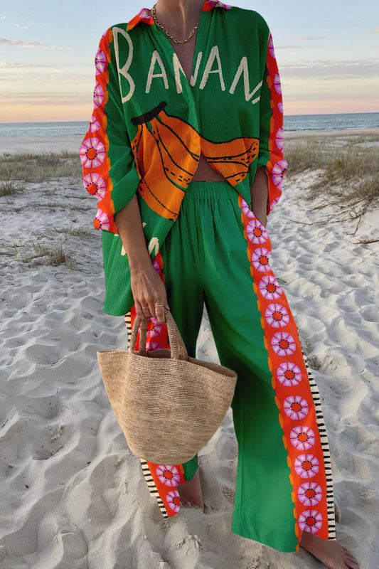 Funny Banana Print Two Piece Set