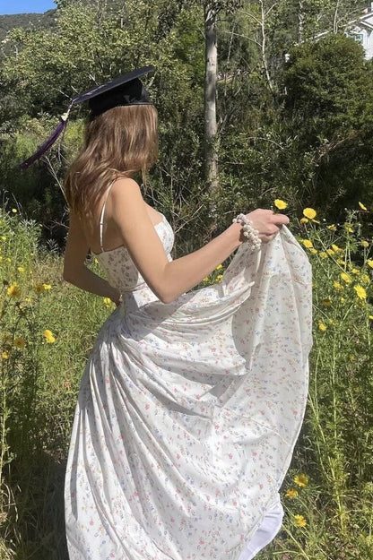Ruffle Big Hem Spaghetti Strap Waisted Maxi Dress