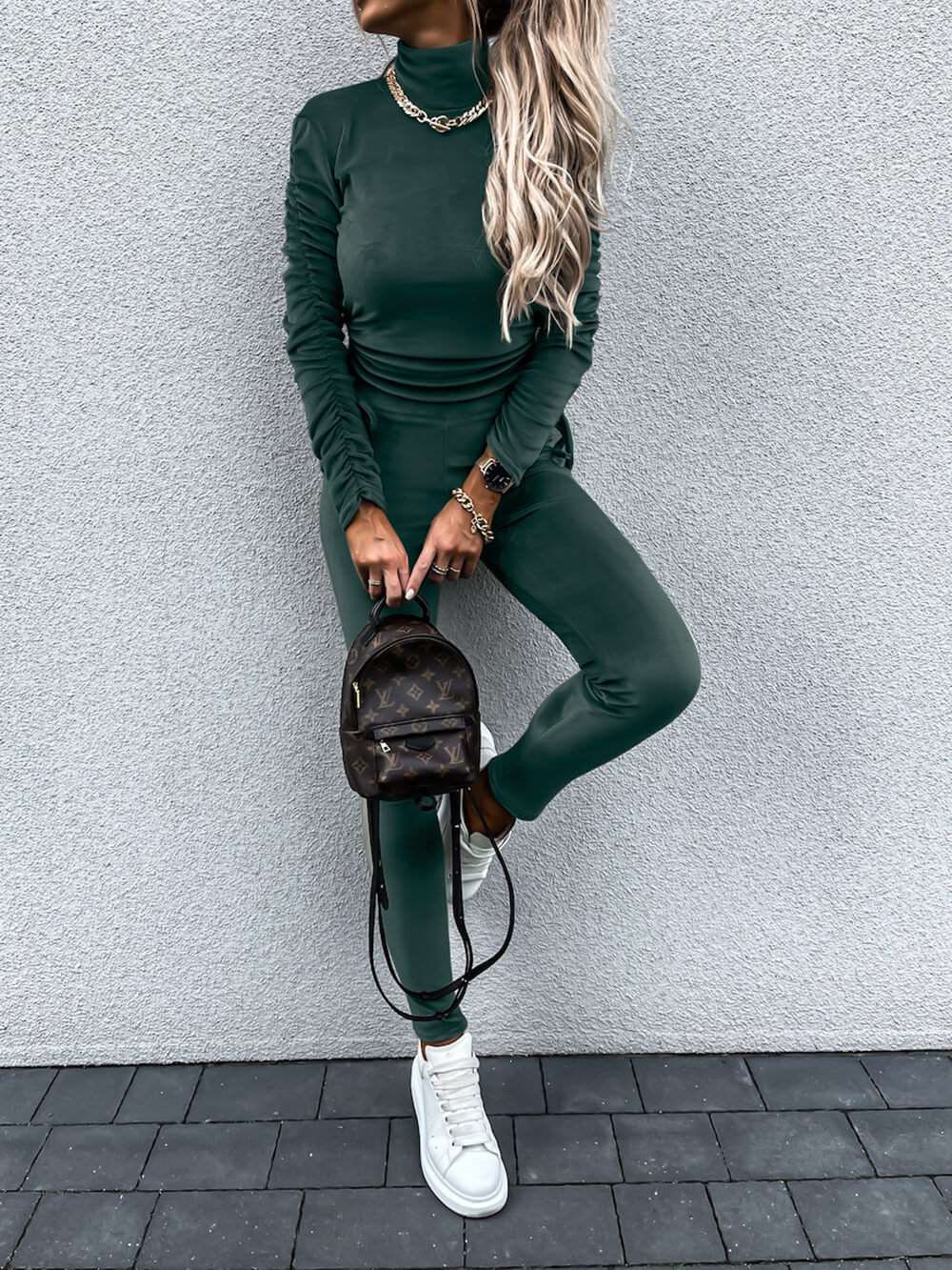 Daily Draw String Fold Turtleneck Long Sleeve Two Pieces