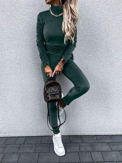 Daily Draw String Fold Turtleneck Long Sleeve Two Pieces