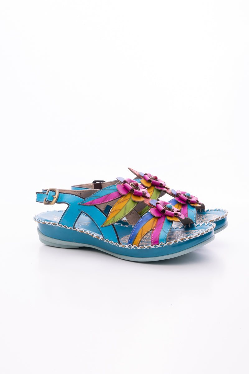 Soffia | Skylar Blossom Applique Leather Slingback Sandal