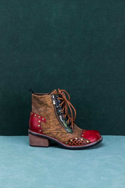 Soffia | Studded Lace Up Leather Ankle Boot