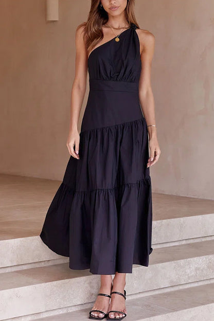 One Shoulder High Waist Tiered Maxi Dress