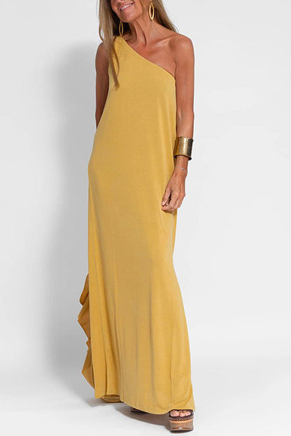 Sleeveless One Shoulder Side Split Maxi Dress