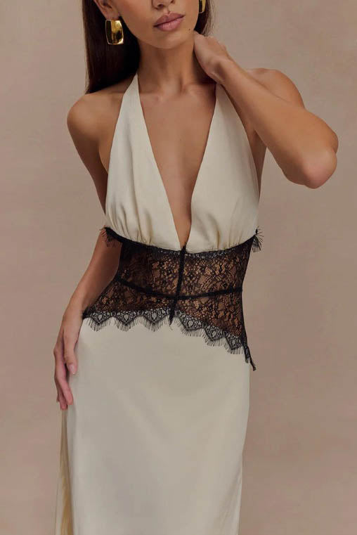 Halter Patchwork Backless Maxi Dress