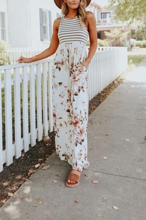 Moxidress Stripes Splice Printed Maxi Dress