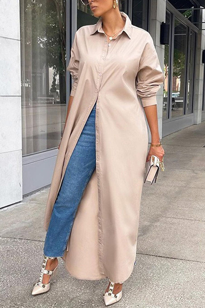 Color Single-breasted Long Blouse