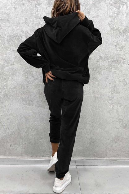 Velour Color Hoodie Long Pants Set