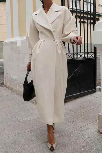 Lapel Lantern Sleeve Button-down Long Coat