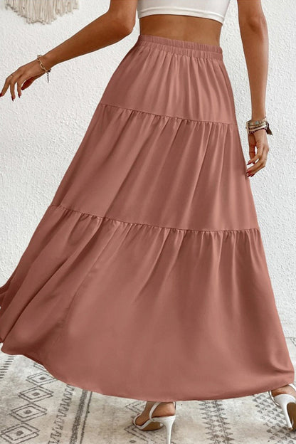Single-breasted Color Tiered Maxi Skirt