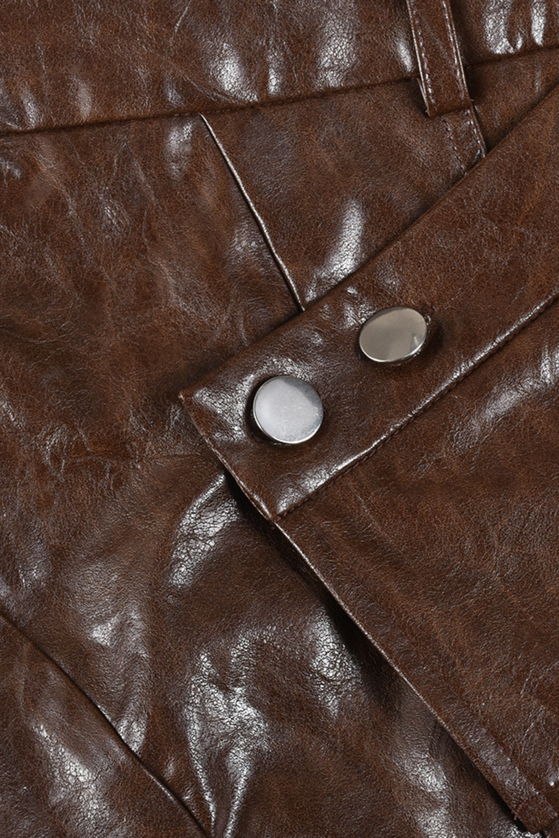 Aubrie Cross Asymmetric Leather Skirt