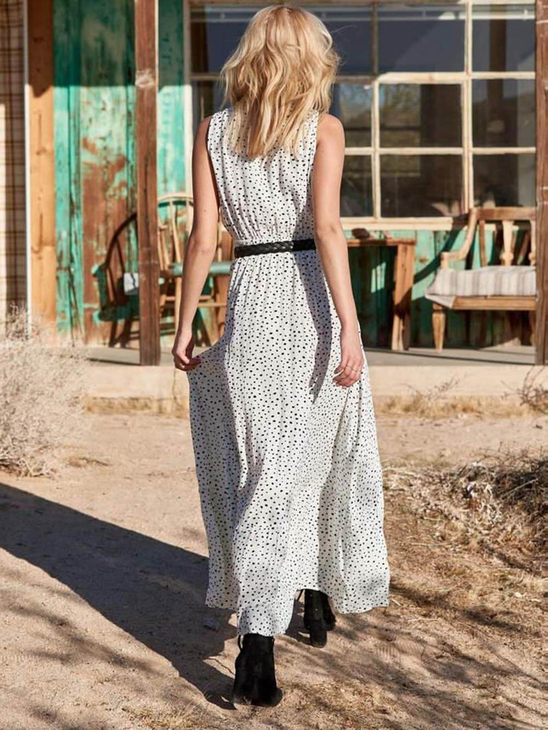 V-neck Sleeveless Polka-dot Maxi Dress