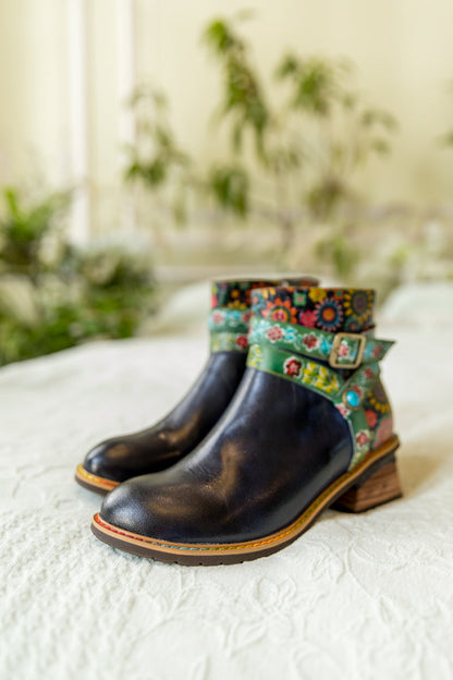 Soffia | Abstract Strap Leather Ankle Boot