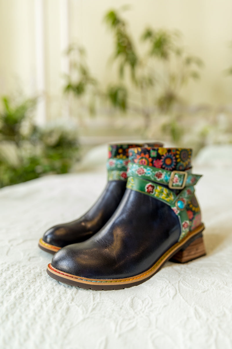 Soffia | Abstract Strap Leather Ankle Boot