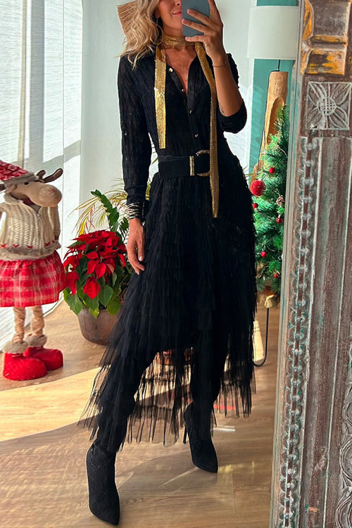 Tulle Layered Ruffle Mesh Maxi Skirt