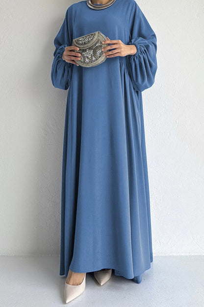 Puff Sleeve Color Maxi Dress