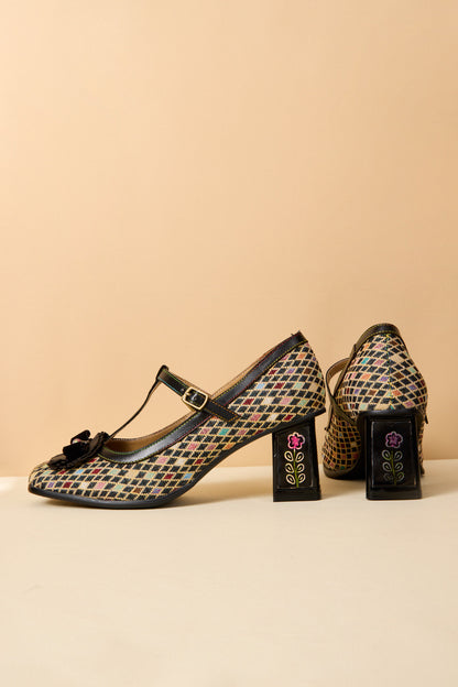 Soffia | Kaylum Diamond Print T-strap Pump