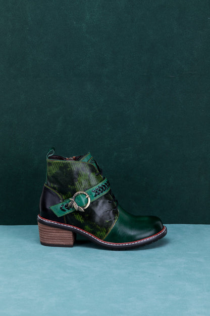 Soffia | Dark Green Leather Ankle Boot