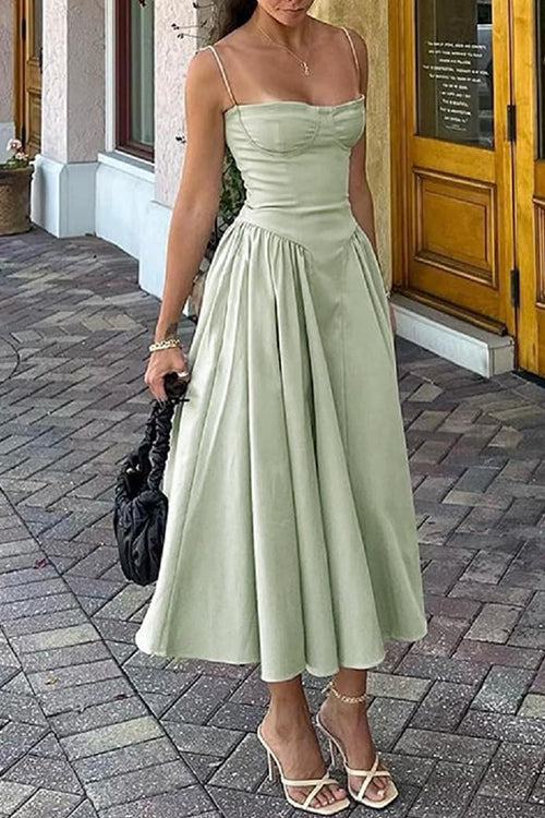 Spaghetti Strap Pocketed Corset Swing Midi Dress