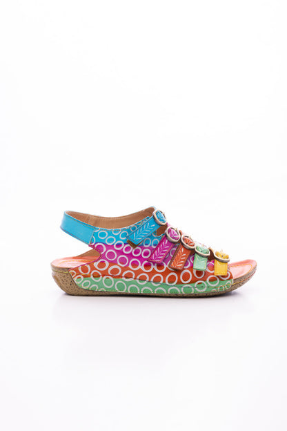 Soffia | Rainbow Strap Bubble Pattern Leather Sandal